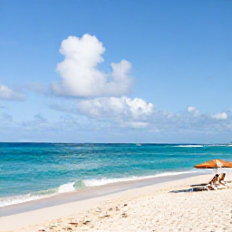 Caribbean Holidays, Cheap January Barbados, Bright January morning on a quiet Barbados beach, turquoise sea, pale sand and a few relaxed sun loungers