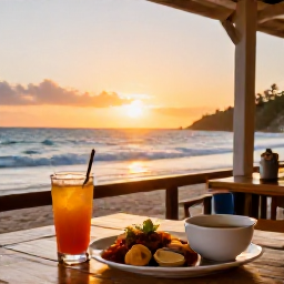 Caribbean Holidays, Cheap January Barbados, Friendly Barbados beachfront caf&eacute; at sunset with simple local dishes, colourful drinks and a relaxed holiday atmosphere