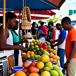 Caribbean Holidays, Cheap January Barbados, Friendly Barbados market with colourful fruit, local crafts and visitors exploring stalls in warm January sunshine