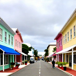 Caribbean Holidays, Cheap January Bermuda, Colourful Hamilton street in Bermuda with pastel buildings, independent shops and visitors exploring on a mild winter day