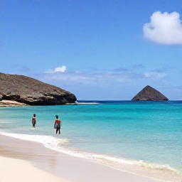 Caribbean Holidays, Cheap January Cura&ccedil;ao, Quiet Cura&ccedil;ao cove with snorkellers, tropical shoreline, calm turquoise sea and rocky hills in the background