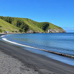 Caribbean Holidays, Cheap January Dominica, A tropical Dominica beach with black volcanic sand, calm blue water and green hills in the background