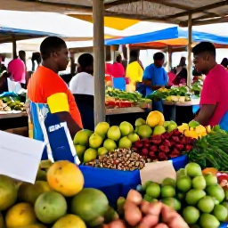 Caribbean Holidays, Cheap January Grenada, Local Grenadian market with tropical fruit, spices, vegetables and friendly shoppers in a lively open-air setting