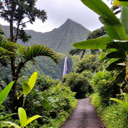 Caribbean Holidays, Cheap January Guadeloupe, Hiking trail through lush Guadeloupe rainforest towards a waterfall, with tropical plants and volcanic mountains