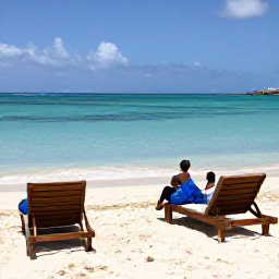 Caribbean Holidays, Cheap January Guadeloupe, Quiet Guadeloupe beach with sun loungers, clear Caribbean water and a couple enjoying a peaceful January holiday