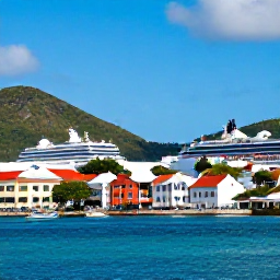 Caribbean Holidays, Cheap January Holidays, A scenic view of Charlotte Amalie harbour on St Thomas, with colourful buildings, cruise ships and green hills under a clear blue sky