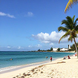 Caribbean Holidays, Cheap January Holidays, A sunny Caribbean beach on Saint Martin in January, with calm turquoise water, palm trees and a few relaxed holidaymakers