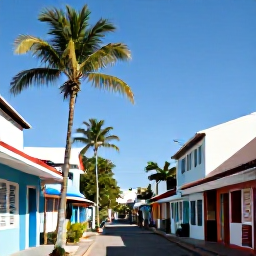 Caribbean Holidays, Cheap January Holidays, Colourful Port of Spain street scene in January, palm trees, local shops and warm Caribbean sunshine