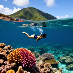 Caribbean Holidays, Cheap January Holidays, Couple snorkelling in clear Saint Lucia water above a colourful coral reef with green hills in the background