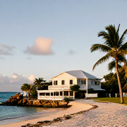 Caribbean Holidays, Cheap January Holidays, Relaxed beachfront guesthouse and palm-lined shore on Saint Croix, United States Virgin Islands, warm evening light and affordable holiday setting