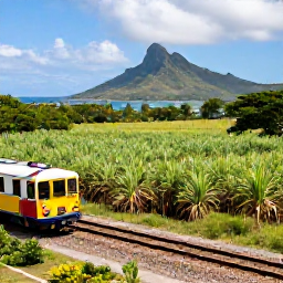Caribbean Holidays, Cheap January Holidays, Scenic Caribbean railway passing through green sugar cane fields on Saint Kitts with mountains and ocean in the background