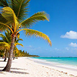 Caribbean Holidays, Cheap January Holidays, Sunny Dominican Republic beach in January with palm trees, turquoise sea and relaxed holiday atmosphere