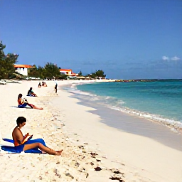Caribbean Holidays, Cheap January Holidays, Visitors relaxing on a wide sandy beach in Sint Maarten, with clear water, sun loungers and gentle January sunshine