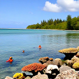 Caribbean Holidays, Cheap January Holidays, Visitors snorkelling in calm Tobago waters near colourful coral and tropical fish, sunny Caribbean conditions and green coastline