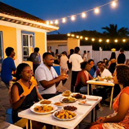 Caribbean Holidays, Cheap January Holidays, Warm evening in Port of Spain with local food, live calypso music and friendly visitors enjoying Trinidad culture