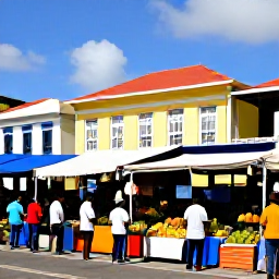 Caribbean Holidays, Cheap January Martinique, Colourful Fort-de-France market in Martinique with tropical fruit stalls, local shoppers and historic buildings