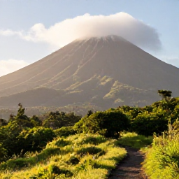 Caribbean Holidays, Cheap January Martinique, Mount Pel&eacute;e viewed from a green Martinique landscape with a hiking trail and soft morning light