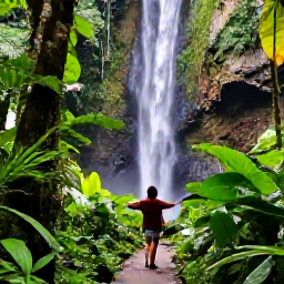 Caribbean Holidays, Cheap January Puerto Rico, Lush El Yunque rainforest in Puerto Rico with a waterfall, tropical plants and a walking trail