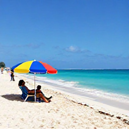 Caribbean Holidays, Cheap July Cura&ccedil;ao, Sunny Cura&ccedil;ao beach in July with clear turquoise water, soft white sand, colourful beach umbrellas and relaxed holiday atmosphere