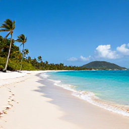 Caribbean Holidays, Cheap July Holidays, A bright Caribbean beach in the United States Virgin Islands during July, with turquoise water, palm trees and a relaxed holiday atmosphere