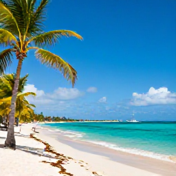Caribbean Holidays, Cheap July Holidays, A sunny Dominican Republic beach in July with turquoise water, palm trees and a relaxed holiday atmosphere