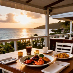 Caribbean Holidays, Cheap July Holidays, Friendly open-air Caribbean restaurant in the British Virgin Islands serving fresh seafood at sunset