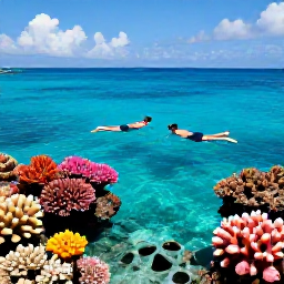 Caribbean Holidays, Cheap July Holidays, Snorkellers floating above a colourful coral reef in clear Cayman Islands water beneath a sunny July sky