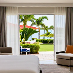 Caribbean Holidays, Cheap June Cayman, A comfortable budget-friendly Cayman Islands hotel room opening onto a tropical garden, with bright June sunlight