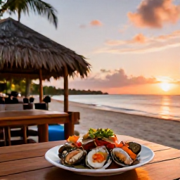 Caribbean Holidays, Cheap June Cayman, A friendly Cayman Islands beachfront restaurant serving fresh local seafood at sunset in June