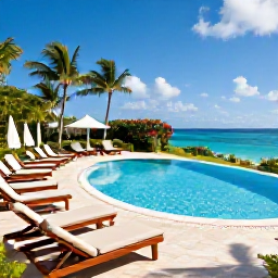 Caribbean Holidays, Cheap June Holidays, A comfortable Dominican Republic beach resort with a swimming pool, sun loungers, tropical gardens and guests enjoying an affordable June holiday