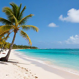 Caribbean Holidays, Cheap June Holidays, A sunny view of a quiet Caribbean beach on Saint Kitts, with palm trees, clear turquoise water and a small boat offshore