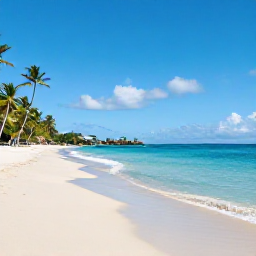 Caribbean Holidays, Cheap June Holidays, A wide sandy beach in Saint Lucia in June, calm turquoise sea, palm trees, relaxed holiday atmosphere