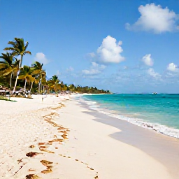 Caribbean Holidays, Cheap June Holidays, A wide sandy Caribbean beach in the Dominican Republic in June, with turquoise water, palm trees and a relaxed holiday atmosphere