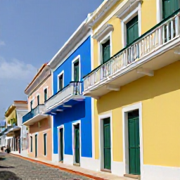 Caribbean Holidays, Cheap June Holidays, Colourful streets of Old San Juan with blue and yellow colonial buildings, balconies and cobbled pavement