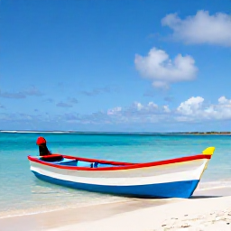 Caribbean Holidays, Cheap June Holidays, Colourful wooden fishing boats on a calm Antigua beach, bright blue sea and soft tropical clouds