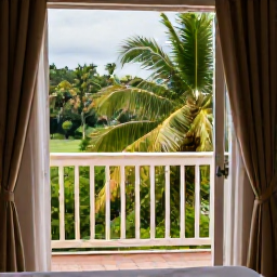 Caribbean Holidays, Cheap June Holidays, Comfortable affordable hotel room in Martinique with balcony, tropical greenery and soft natural daylight