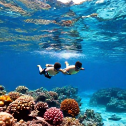 Caribbean Holidays, Cheap June Holidays, Couple snorkelling above a colourful Caribbean coral reef in clear shallow water, with tropical fish and sunlight on the sea surface