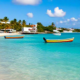 Caribbean Holidays, Cheap June Holidays, Sunny Cruz Bay waterfront in St John, United States Virgin Islands, with colourful boats, palm trees and clear turquoise water