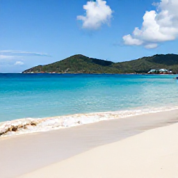 Caribbean Holidays, Cheap June Holidays, Sunny white-sand beach on Tortola in the British Virgin Islands, calm turquoise sea, green hills and a relaxed June holiday atmosphere