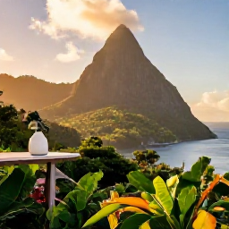 Caribbean Holidays, Cheap June Holidays, The Pitons rising above lush rainforest and the sea in Saint Lucia, scenic viewpoint in warm daylight