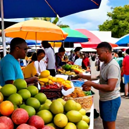 Caribbean Holidays, Cheap March Holidays, A colourful open-air market with local fruit, Caribbean snacks and friendly shoppers in a sunny Virgin Islands town