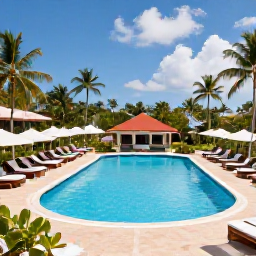 Caribbean Holidays, Cheap March Holidays, A welcoming Dominican Republic resort with a swimming pool, sun loungers, tropical gardens and guests enjoying a relaxed March holiday