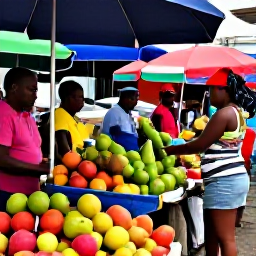 Caribbean Holidays, Cheap March Holidays, Bustling Caribbean market in Marigot with colourful stalls, fresh fruit and local people shopping