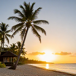 Caribbean Holidays, Cheap March Holidays, Golden sunset over a quiet Grenada beach with palm trees, warm light and a relaxed Caribbean holiday atmosphere