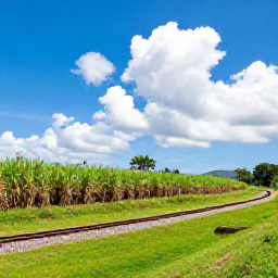 Caribbean Holidays, Cheap March Holidays, Historic railway passing through green countryside and sugar cane fields on Saint Kitts under a bright blue sky