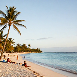 Caribbean Holidays, Cheap March Holidays, Relaxed Saint Lucian beach scene with calm clear water, palm trees and visitors enjoying a quiet March morning