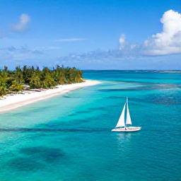 Caribbean Holidays, Cheap March Holidays, Small sailing boat passing turquoise islands in the Grenadines, with white beaches and clear blue water under a sunny sky
