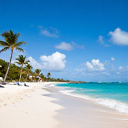 Caribbean Holidays, Cheap March Holidays, Sunny Caribbean beach on Saint Martin with turquoise water, palm trees and relaxed holiday atmosphere