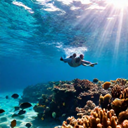 Caribbean Holidays, Cheap March Holidays, Visitors snorkelling above colourful coral and tropical fish in clear shallow water near Grand Cayman, with bright March sunlight filtering through the sea