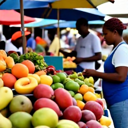 Caribbean Holidays, Cheap Martinique Holidays, A colourful Martinique market with fresh tropical fruit, spices, local produce and friendly shoppers in a lively town setting